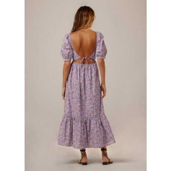 💕FAVORITE DAUGHTER💕 The Mirka Dress ~ Organic Cotton Purple Floral Print 8 NWT - Picture 3 of 14